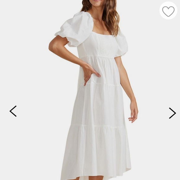 White Azalea Puff-Sleeve Smocked Tiered Midi DressL - Picture 3 of 3